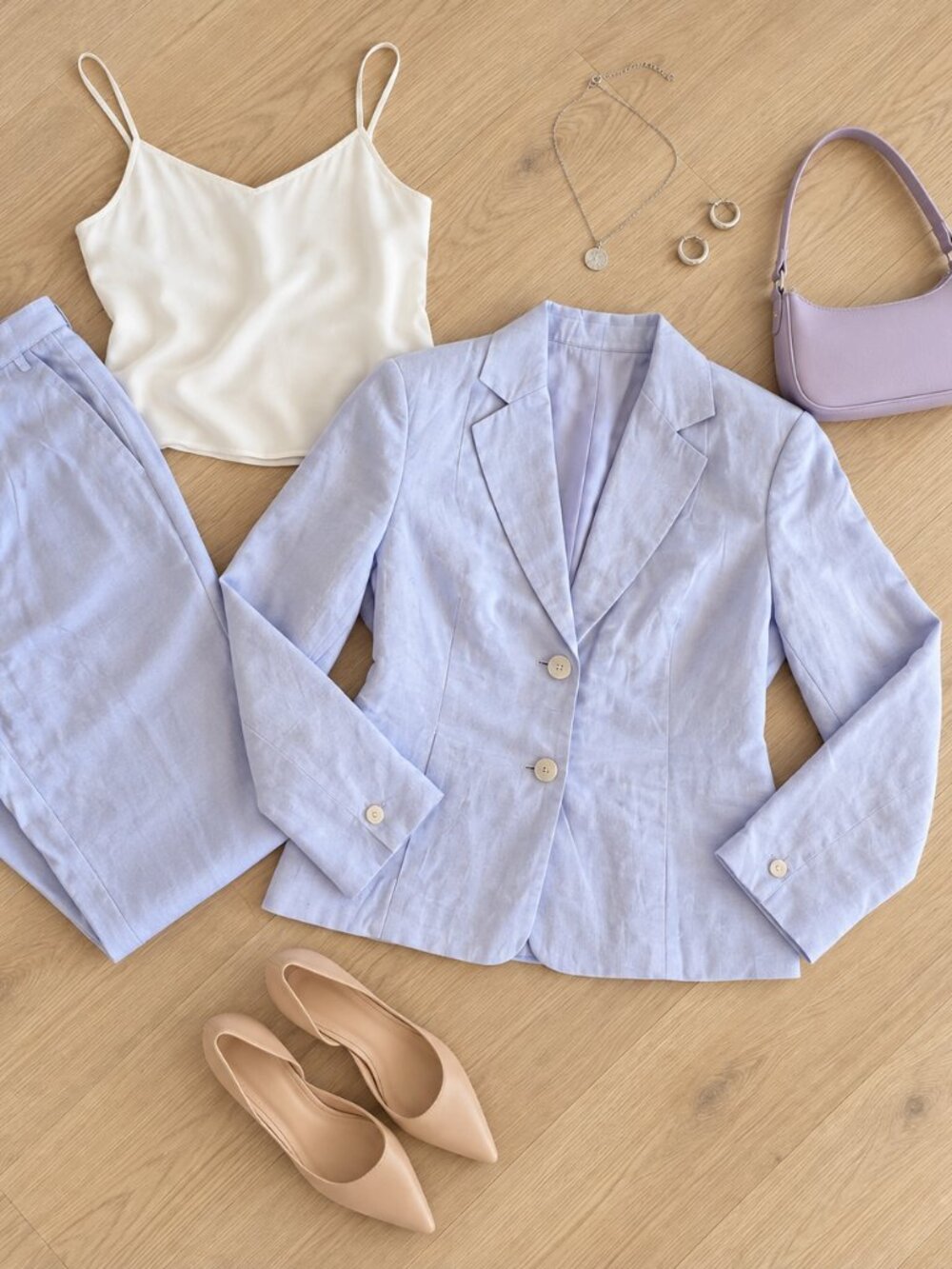 ✨Vtg Norton McNaughton Lavender Linen Blend 2pc Blazer Wide Leg Pantsuit 8P✨